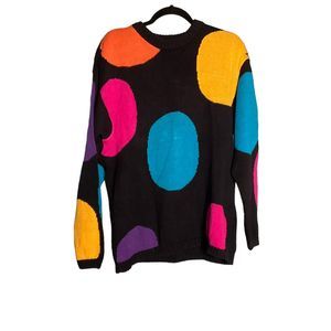 Vintage 80's B.G. Basics Multicolor Knit Graphic Sweater Black Large